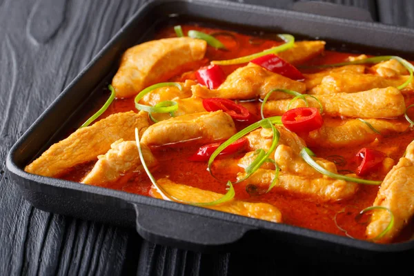 Pui panang curry cu ardei iute closeup pe masă. orizont — Fotografie, imagine de stoc