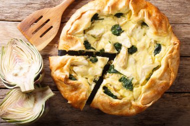 lezzetli pasta enginar ve ıspanak yakın çekim. Yatay üst v