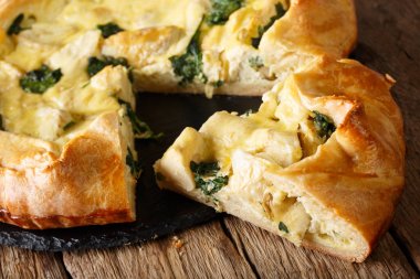 ENGİNARLI, pasta dilimlenmiş peynir ve ıspanak yakın çekim. ufuk