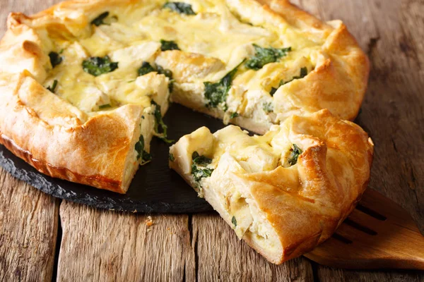 Torta crocante saudável orgânica dourada com alcachofras, queijo e sp — Fotografia de Stock