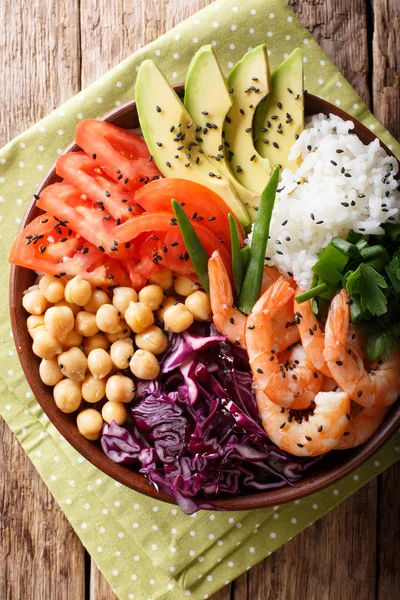 새우, 야채, chickpeas, 쌀, 채소 c 그릇 석불 — 스톡 사진