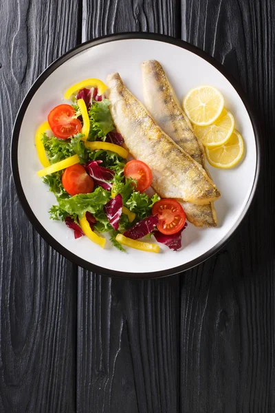 Filé de zander de comida de dieta servido com salada fresca close-up em um pl — Fotografia de Stock