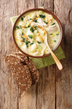 Gnocchi, tavuk, ıspanak ve sebzeli kalın kremalı çorba.