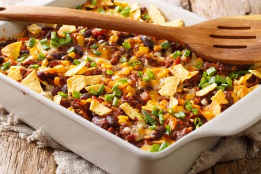 recipe for a delicious frito pie with ground beef, cheese, corn, clipart