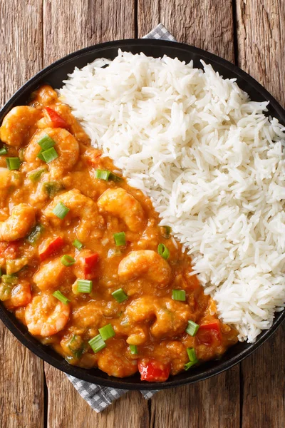 Garnélarák Etouffee klasszikus Louisiana pörkölt készült garnélarák, onio — Stock Fotó