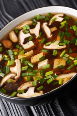 Japanese miso soup with shiitake mushrooms, tofu and green onion