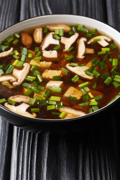 Vegetarian miso soup with shiitake mushrooms, tofu and green oni — Stockfoto