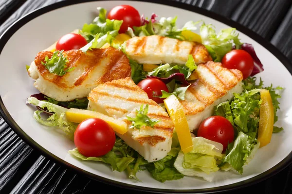 Insalata di formaggio con halloumi alla griglia con verdure fresche close-u — Foto Stock