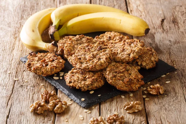 Banana Cookies Ingredients Close Slate Board Table Horizonta — Stock Photo, Image