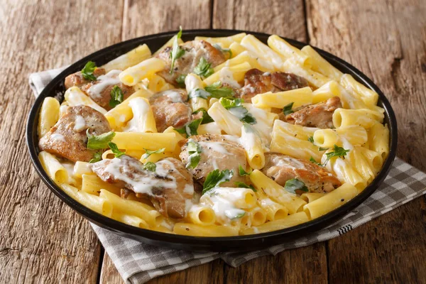 Italiaans Diner Van Pasta Tortiglioni Met Kip Kaassaus Met Kruiden — Stockfoto