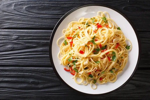 Spaghetti Aglio Olio Італійська Спагетті Часником Олією Традиційна Страва Макаронів — стокове фото