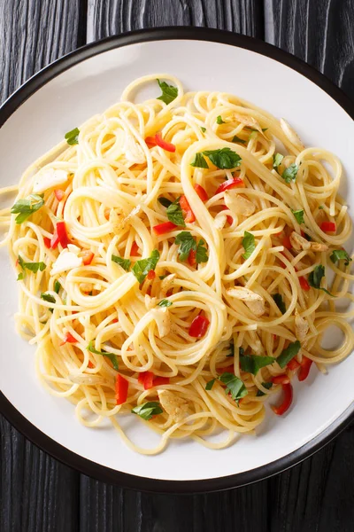 Spaghetti Aglio Oliois Plat Italien Simple Ail Huile Olive Persil — Photo