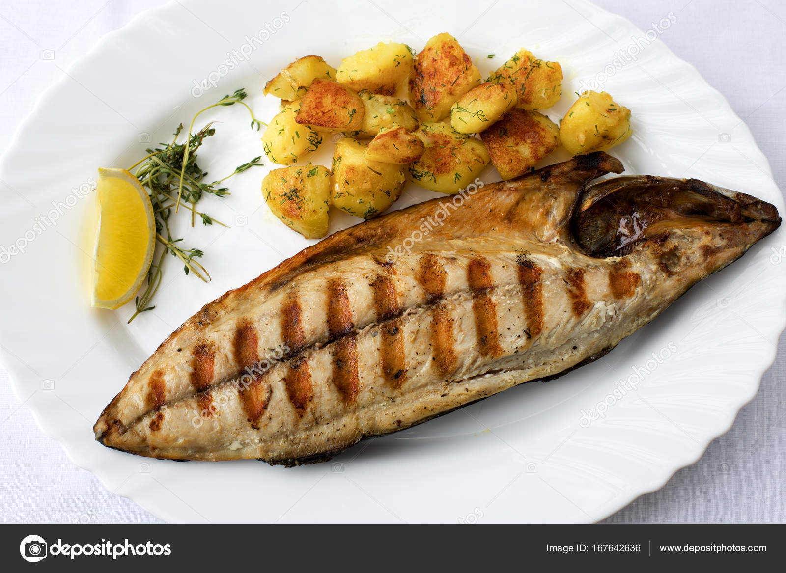 レストランで白い背景に魚フィレのグリル フラット魚 カルカン ストック写真 C Benna23