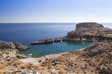 Panoramik st Paul's bay, Lindos, Rhodes, Yunanistan