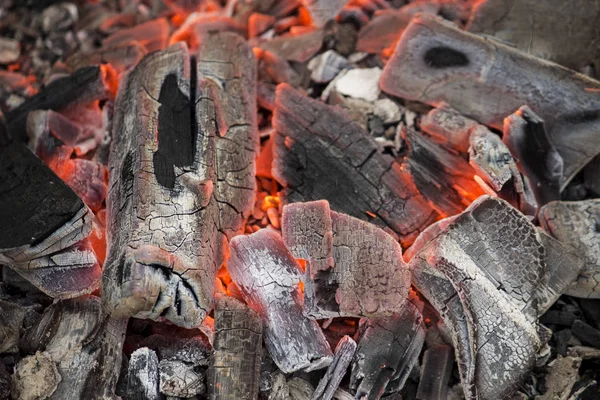 Burning wood at fireplace, glow