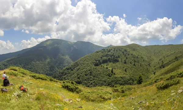 Vue panoramique depuis le sommet Vezhen, montagnes des Balkans occidentaux, 2198m de haut . — Photo