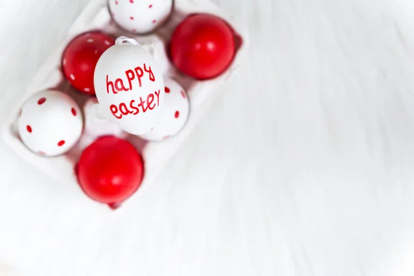 Colorful Easter Eggs White Background Happy Romantic Easter Concept Copy — Stock Photo, Image