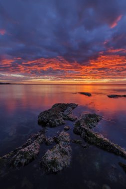 Bulgaristan 'ın Ravda plajında 01 Şubat 2020' de muhteşem gün doğumu.