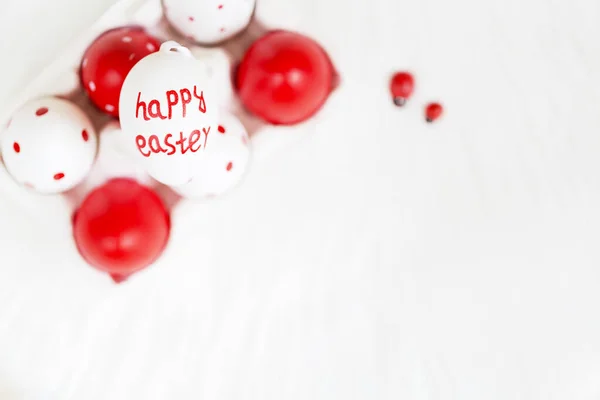 Easter eggs on white background. Happy, romantic Easter concept. Copy space.