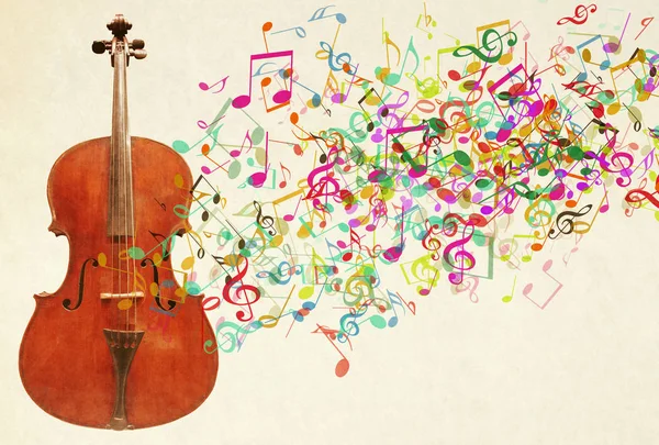 Cello en kleurrijke muzieknoten — Stockfoto