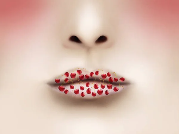 Lips and Cherries — Stock Photo, Image