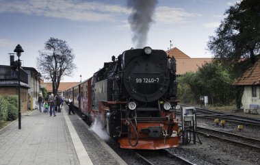 buharlı tren giren insanlar