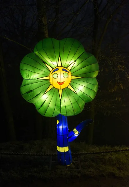 Smiling flower made from paper and lights — Stock Photo, Image