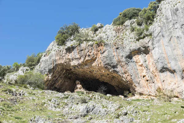 Rocks with caves and blue sky in andalusia — Stock Photo, Image