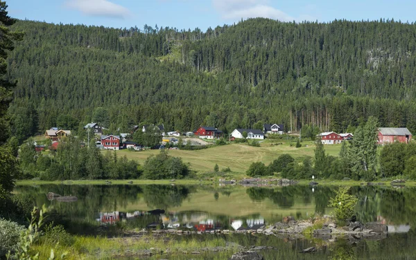 Maisons nordiques au fjord — Photo