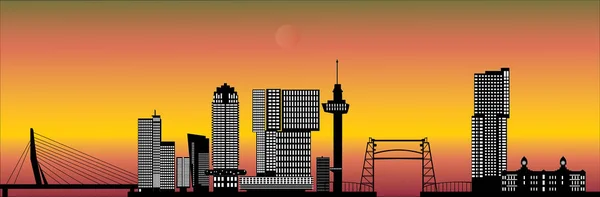 Coucher de soleil Rotterdam city skyline — Image vectorielle