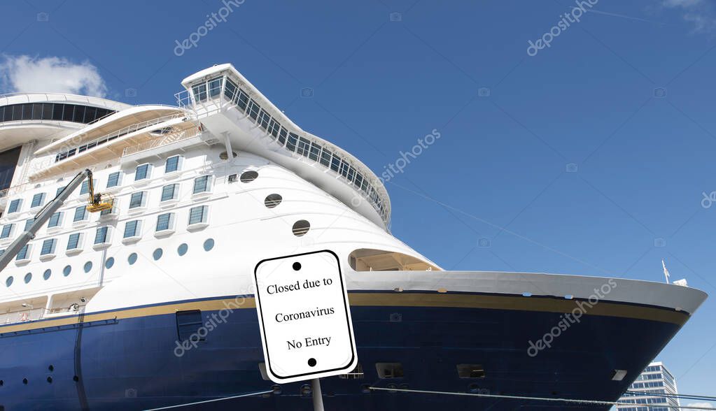 concept of isolation and quarantine of cruise ship passengers with coronavirus flu virus
