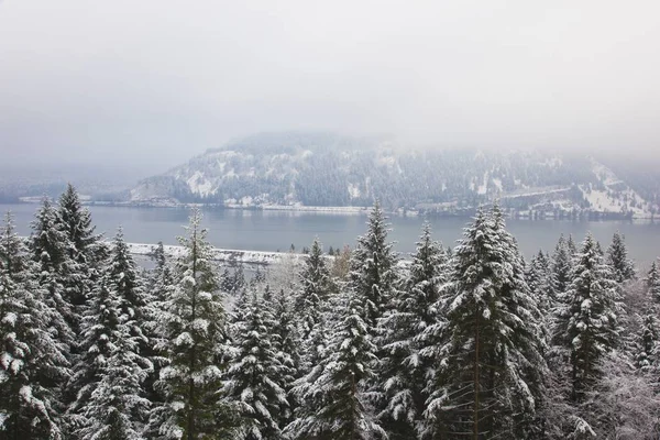 Första vintern snö i Columbiafloden — Stockfoto