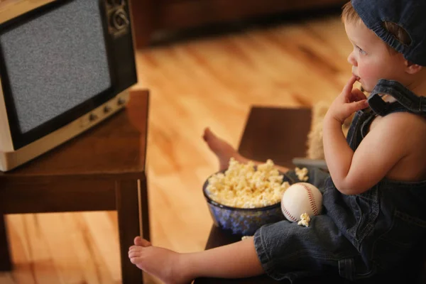Boy Watching Empty Television — Stock Photo, Image