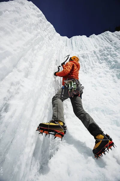 Climbing Ice Wall Saint Donat Quebec Canada — Stock Photo, Image