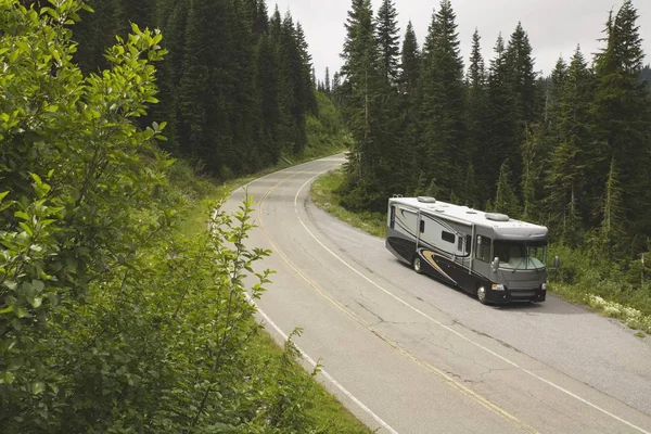 Motorhome Na estrada na floresta — Fotografia de Stock