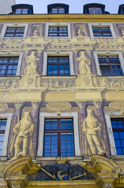 Malovaná Fasáda Domu Sedm Voličů Kraków Wroclaw Dolnoslezské Vojvodství Polsko — Stock fotografie