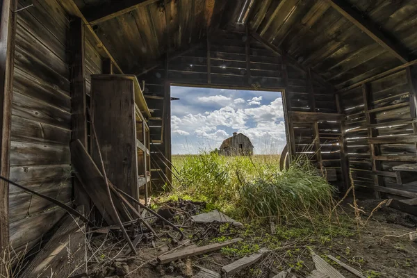 Abandoned Barn Interior View Another Farm Building Val Marie Saskatchewan — Stock Photo, Image
