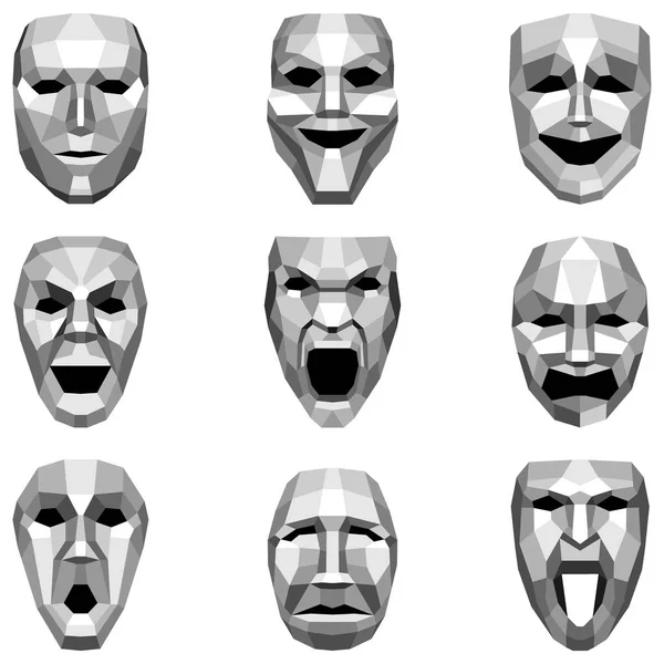 Set düşük Poli stil ifadeleri, beyaz arka plan üzerinde vektör illüstrasyon izole emoji