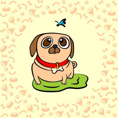 Butterfly'Dikişsiz desen özgeçmişlerine bakarak mutlu karikatür köpek