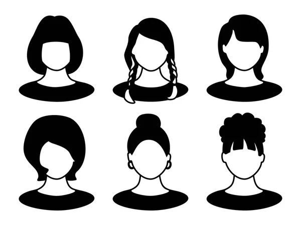 Ensemble Beaux Visages Jeunes Femmes Pour Avatar Sur Fond Blanc — Image vectorielle