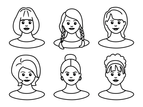 Ensemble Beaux Visages Jeunes Femmes Pour Avatar Sur Fond Blanc — Image vectorielle