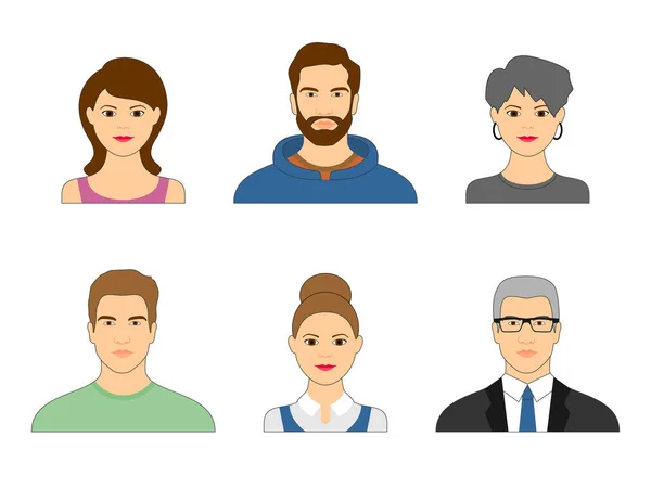 Karikatür yüzler avatar için kadın ve erkek kümesi. İzole arka plan üzerinde erkek ve kadın yüzleri topluluğu.
