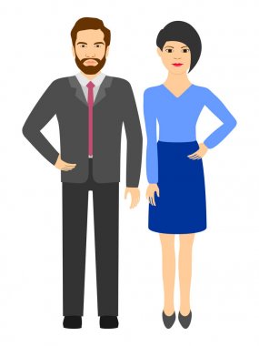 İş adamları. Genç adam ve ofis kıyafetleri giyen kadın. Vektör çizim karikatür tarzı izole arka plan üzerinde