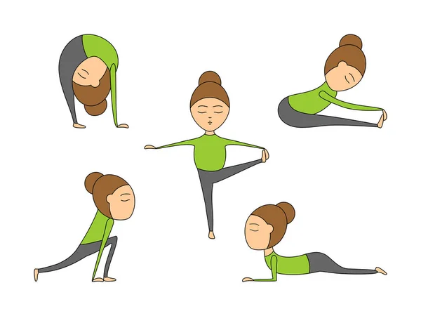 Set Asana Yoga Esercizi Yoga Femminile Classe Studio Illustrazione Vettoriale — Vettoriale Stock