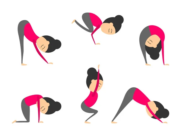 Vektor Set Yoga Pose Untuk Kesehatan Dan Fleksibilitas Latihan Yoga - Stok Vektor