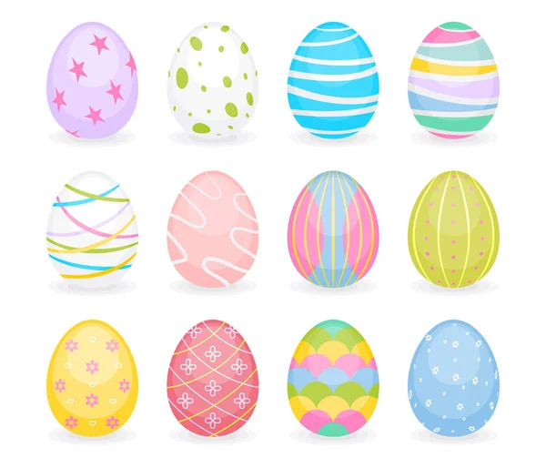 Renkli yumurta Paskalya tatili için kümesi. Geleneksel Paskalya sembolleri olarak boyalı yumurta