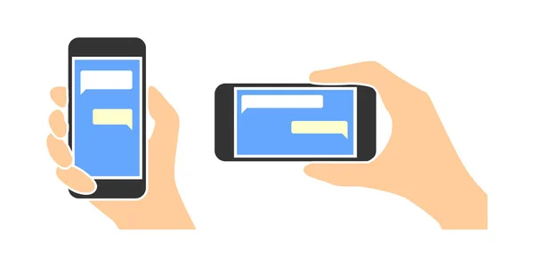 Tutuşun iletilerle telefon ekranında yatay ve dikey pozisyonda