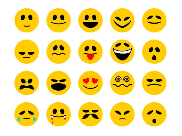 Sæt Smiley Humørikoner Emoji Tegneserie Stil Isoleret Hvid Baggrund Besked – Stock-vektor