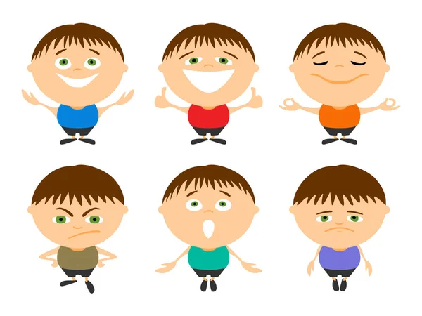 Set Cartoon Young Man Different Emotions Various Poses Collection Cute — Stock Vector