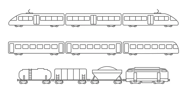 Vektor Sammlung Von Silhouetten Des Schienenverkehrs Personen Und Güterverkehr Mit — Stockvektor